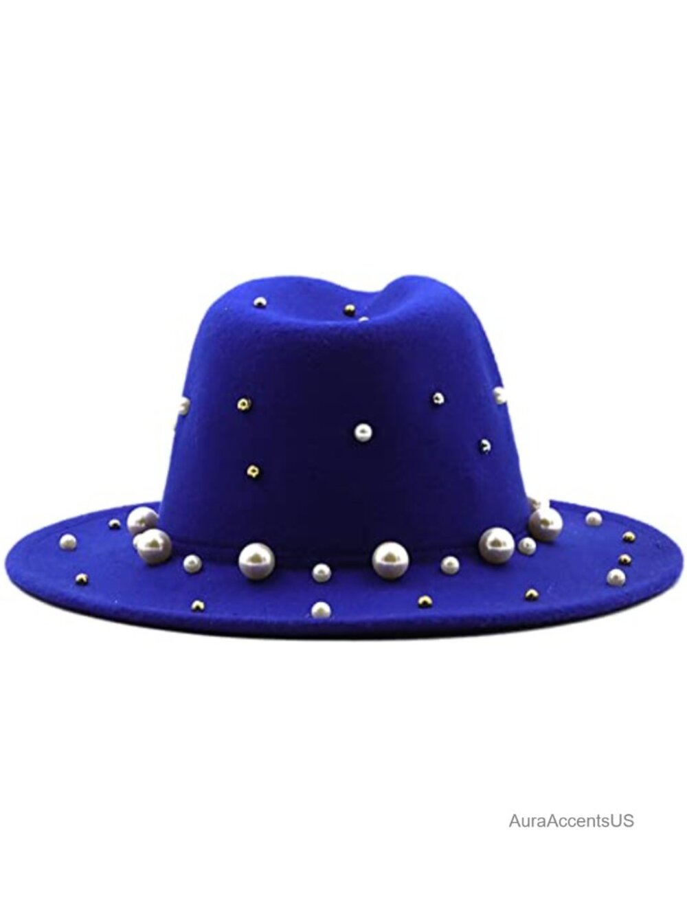 Wide Brim Felt Fedora Hat Adjustable Pearl Decor Winter Jazz Cap